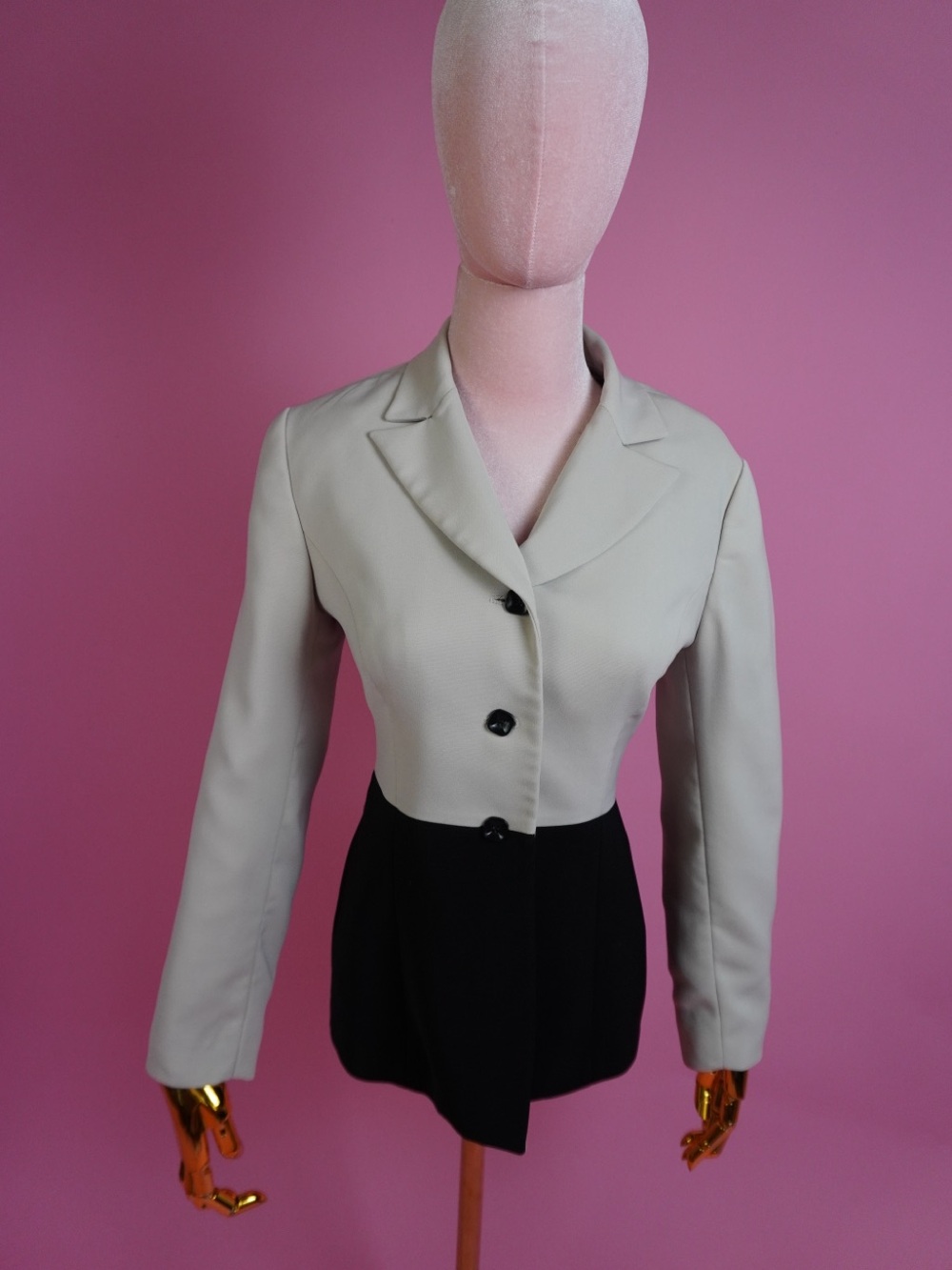 Two-Tone Women's Blazer Jacket - Beige and Black